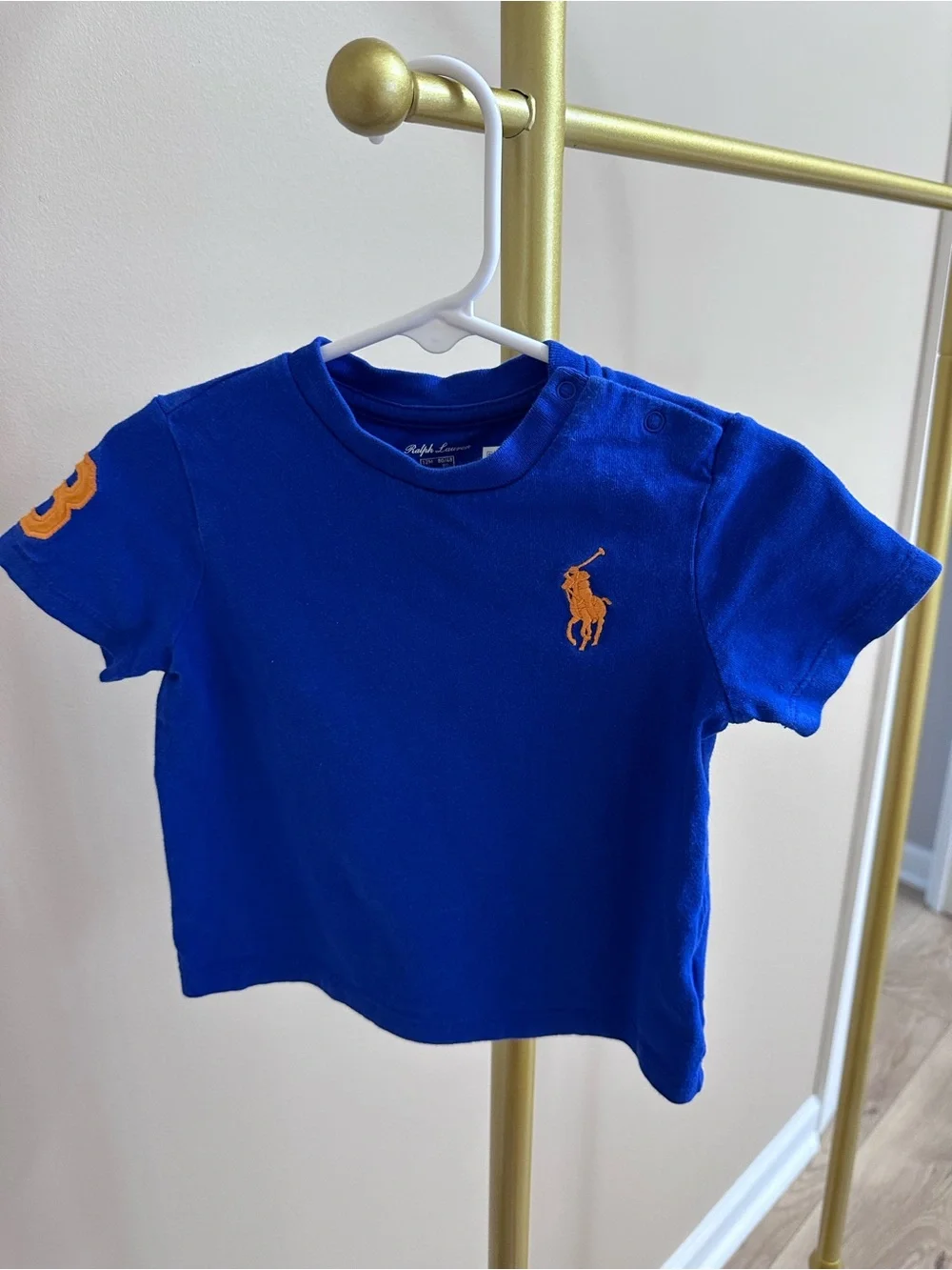 Ralph Lauren Boys Short Sleeve Tee in Royal Blue with Orange Pony Size 18 month